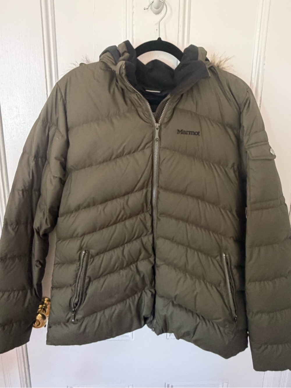Marmot Women's Green Ithaca 700 Fill Down W/ Removable Fur Trim Jacket